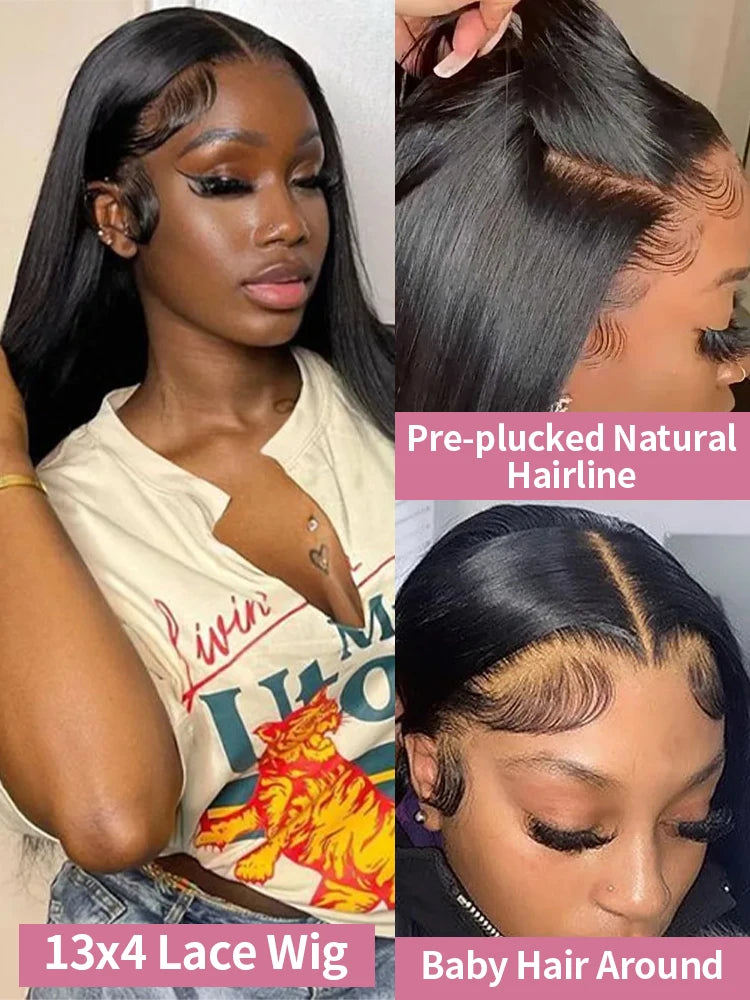 300 High Density Bone Straight 13x6 HD Lace Front Human Hair Wigs Brazilian Hair 40 46 Inch 13x4 360 Lace Frontal Wigs For Women