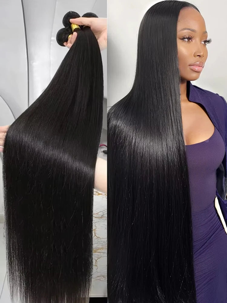 16A Bone Straight Bundles Human Hair 30 32 40 Inch 100% Human Hair Unprocessed Brazilian Raw Hair Bundle 4/5/6 Pcs Extensions