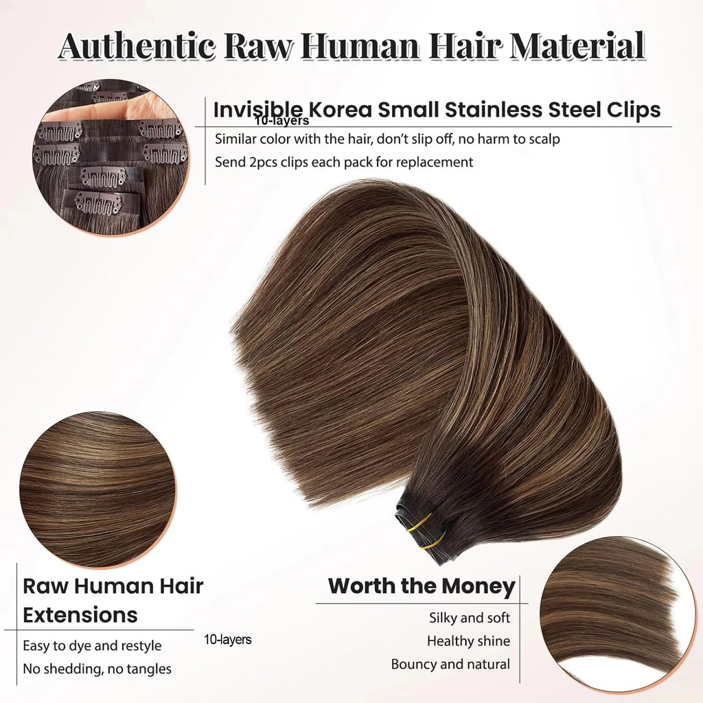 Highlight Straight Clip In Extensions 100% Brazilian Human Hair Clip In Hair Extension One Piece Hairpieces With 24 Secure Clips