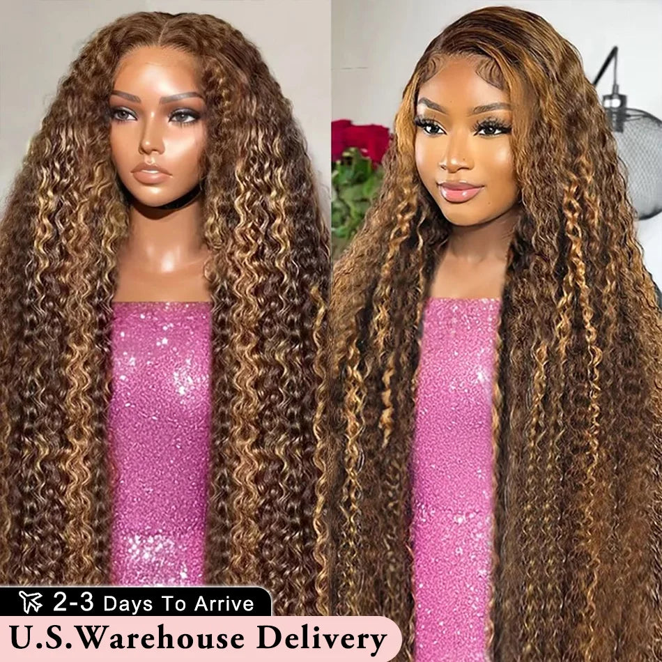 30Inch Highlight Wigs Human Hair 13x Deep Wave Lace Front Wigs Human Hair 13x5 4/27 Brown Ombre Colored Human Hair Wig For Woman
