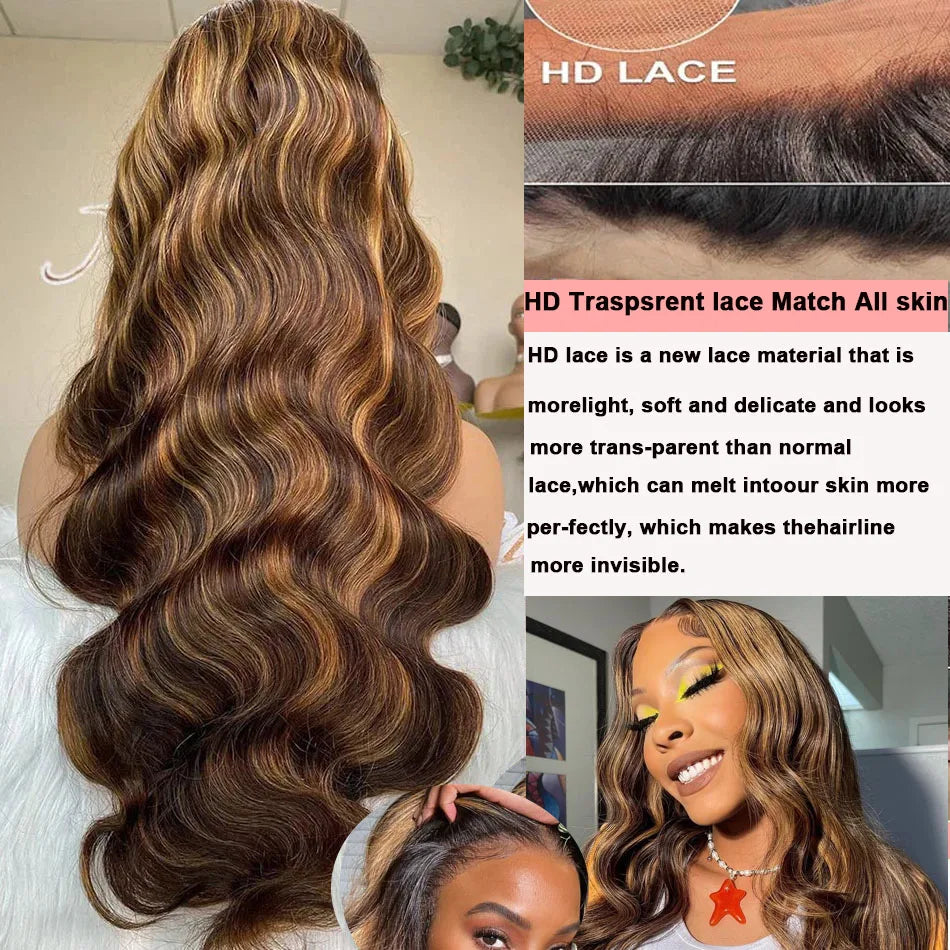 Highlight Ombre Body Wave 13x4 Lace Frontal Wig Human Hair 4/27 Lace Front Wigs 200 Density 4x4 Lace Front Wigs Human Hair Wigs