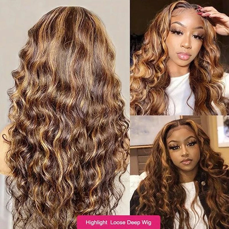 30 32 Inch 4/27 Loose Deep Wave 13x4 Lace Front Human Hair Wigs 13x6 Highlight Ombre Curly Colored Lace Frontal Wig 180 Density