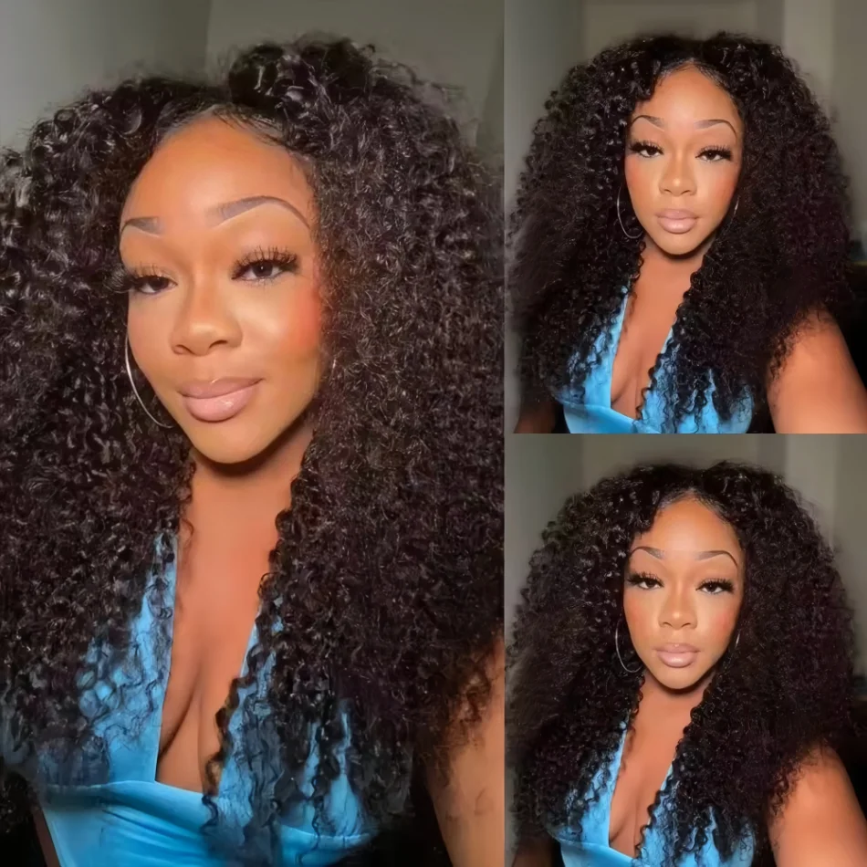 200 Density Kinky Curly Wigs V Part Human Hair No Leave Out Upgrade Deep Wave Curly V Shape Wig 100% No Glue Clip In Half Wigs