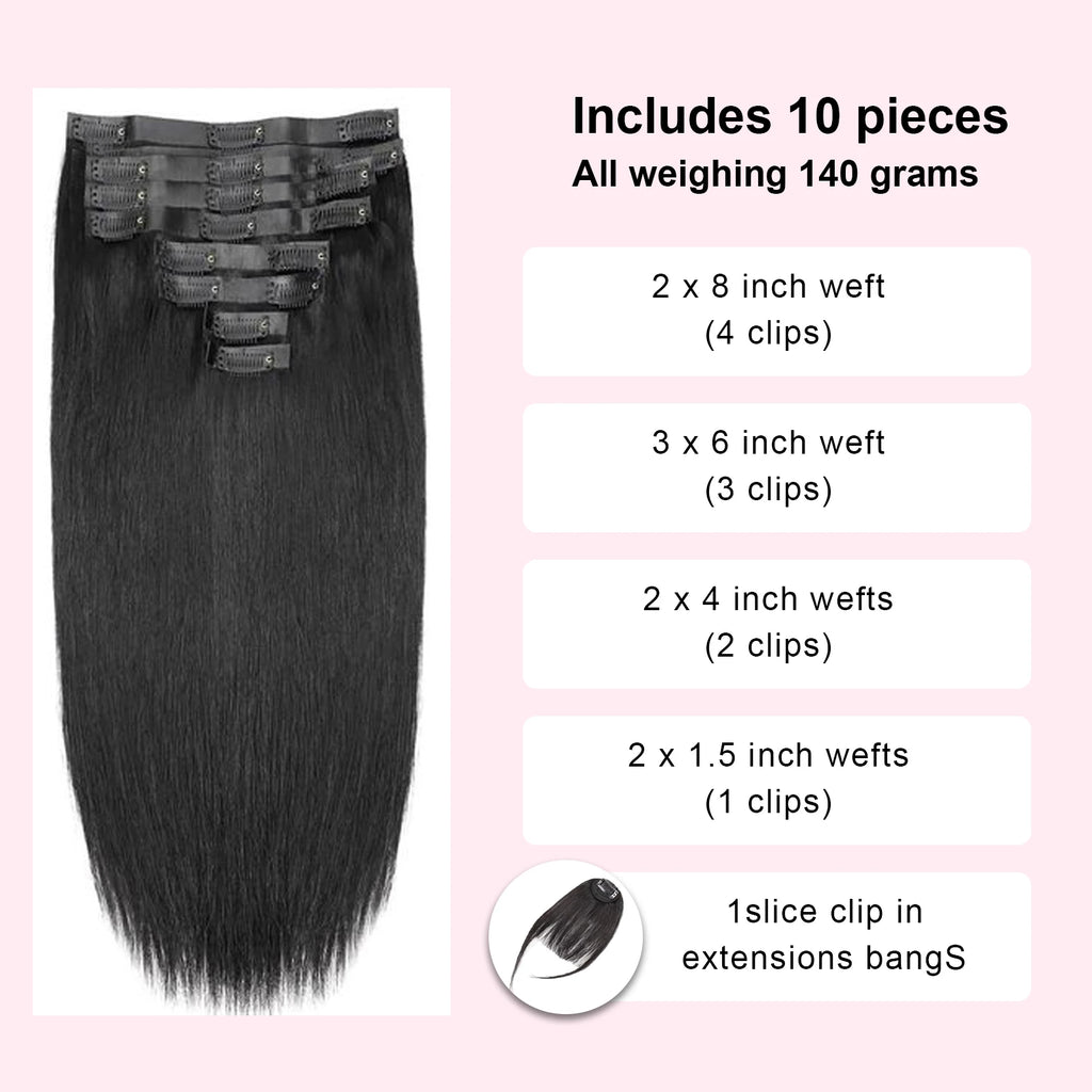 16A Straight Clip Ins Hair Extensions Human Hair 22 Inch Brazilian Remy Natural Human Hair 140G 10 Pcs/Set Full Head For Women