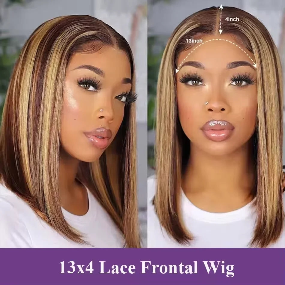4/27 Highlight Bob Wigs Straight Lace Front Wig Human Hair Straight 13x4 lace Wigs 4/27 Honey Blonde Short Bob Wigs Pre Plucked