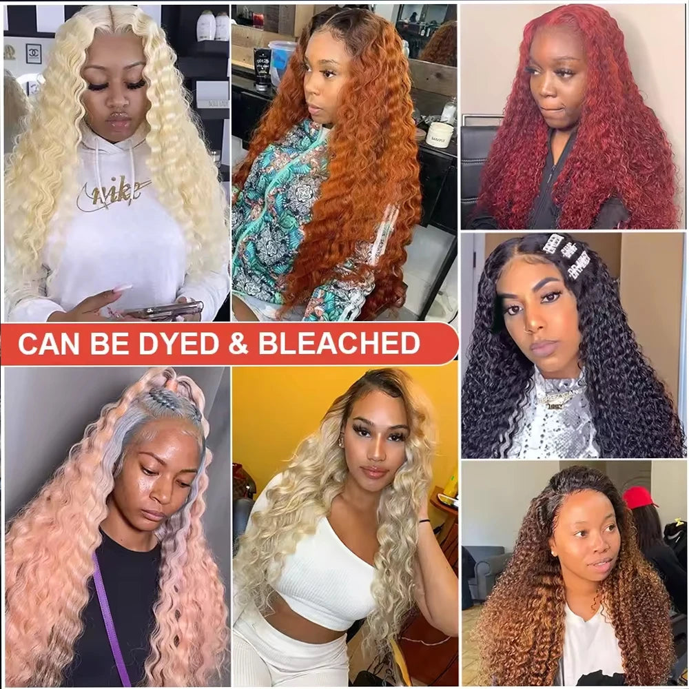 250 Density HD 13X6 Transparent Deep Water Wave Curly Human Hair Lace Frontal Wig 30 34 Inch 13X4 Lace Front Human Hair Wigs