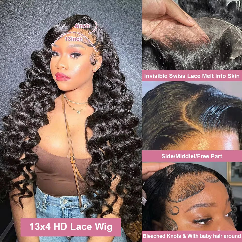40 Inch Loose Deep Wave 13x6 HD Lace Frontal Human Hair Wig Brazilian Curly Wigs 13x4 360 Full Lace Front Wigs For Women 250%