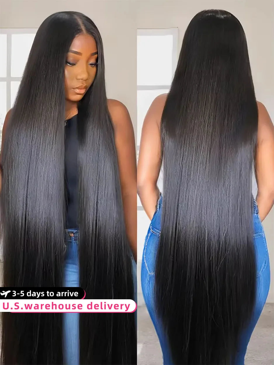250 Density 30 40 Inch Bone Straight 13x6 HD Lace Frontal Wig 100% Human Hair 13x4 Lace Frontal Wig Glueless Closure Wear