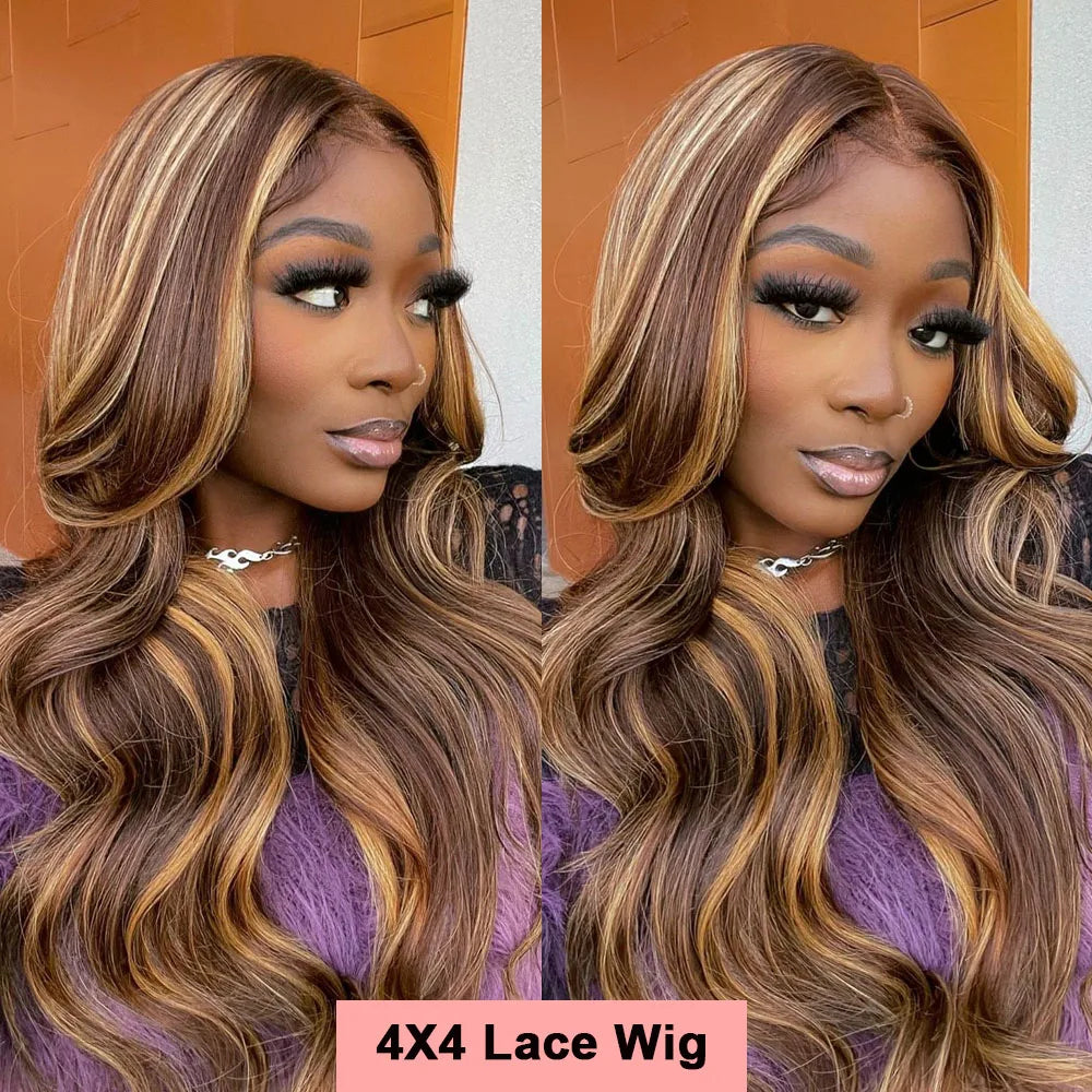 Highlight Ombre Body Wave 13x4 Lace Frontal Wig Human Hair 4/27 Lace Front Wigs 200 Density 4x4 Lace Front Wigs Human Hair Wigs