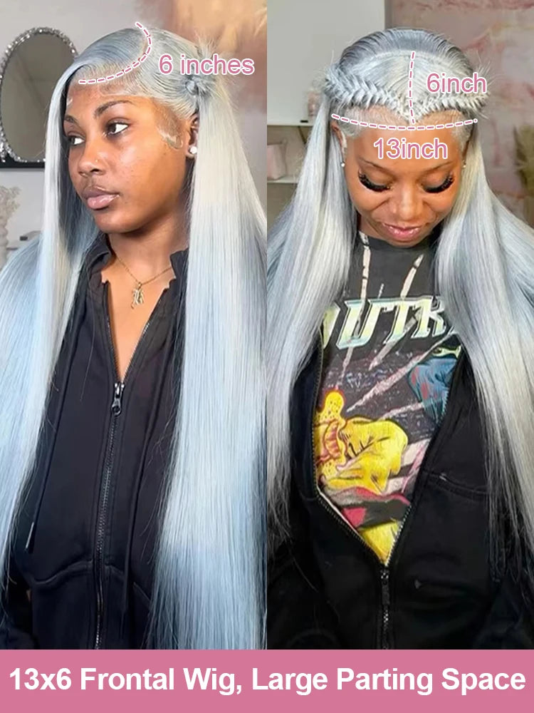 40 Inch Silver Grey Colored Straight Lace Front Human Hair Wigs HD Transparent 13x6 13x4 Lace Frontal Wigs For Women Pre Plucked