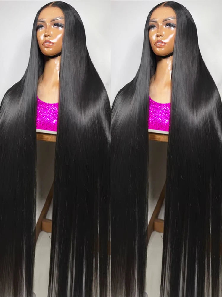 300% Density 40 46 Inch Bone Straight 13x6 HD Lace Frontal Human Hair Wigs Brazilian Transparent 13x4 Lace Front Wig For Women