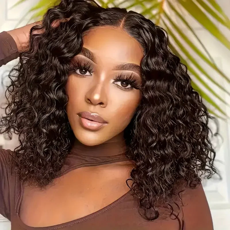 Brown Kinky Curly Bob Wig Deep Wave Frontal Wigs 13x4 HD Transparent Lace Frontal Wigs 00% Human Hair Brazilian Remy Hair