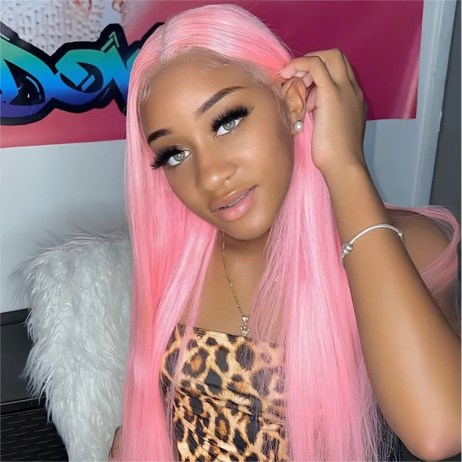 Light Pink 13X6 Straight HD Transparent Lace Frontal Wig 30 36 Inch 13X4 Long Brazilian 100% Colored Human Hair Wigs For Women
