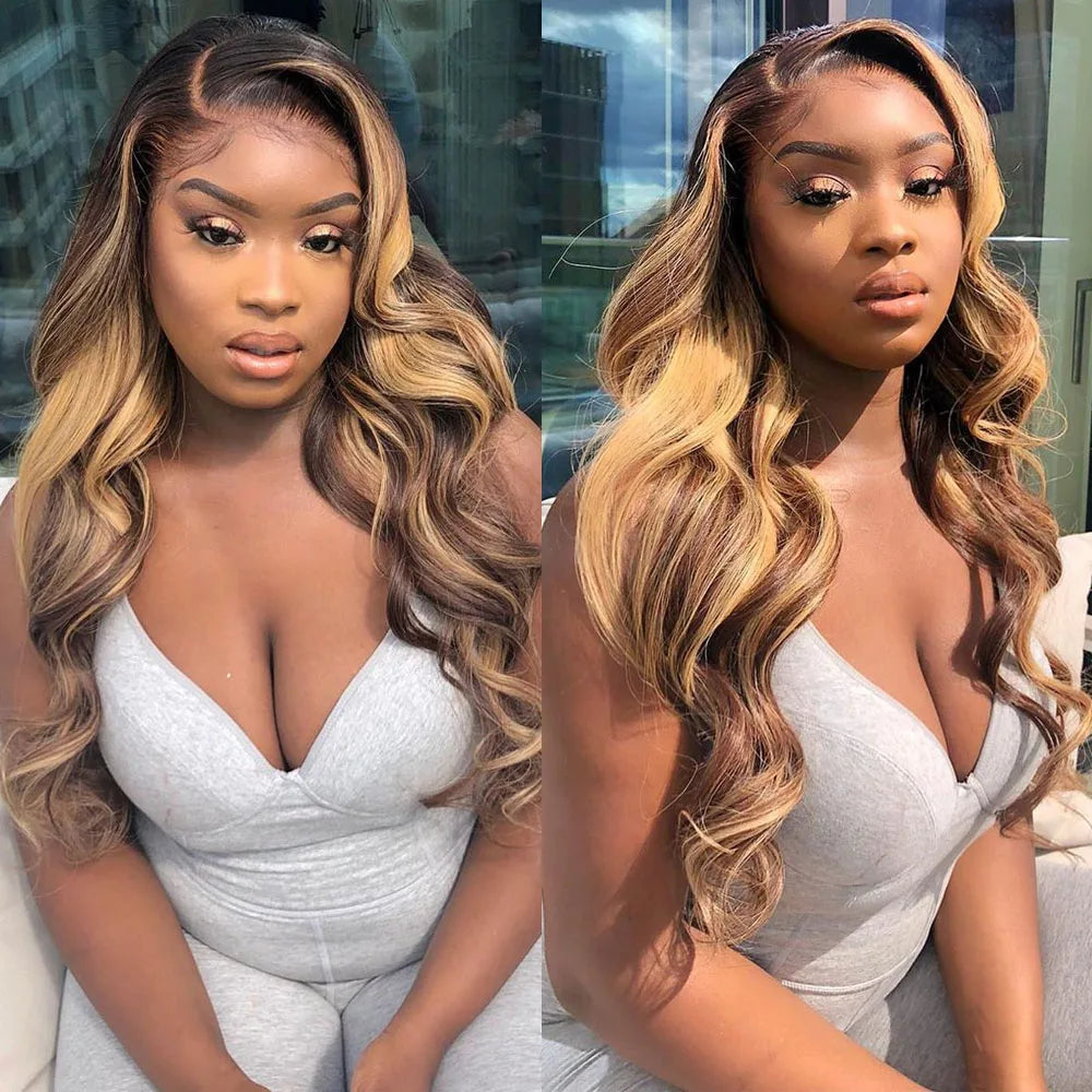 Highlight Ombre Body Wave 13x4 Lace Frontal Wig Human Hair 4/27 Lace Front Wigs 200 Density 4x4 Lace Front Wigs Human Hair Wigs
