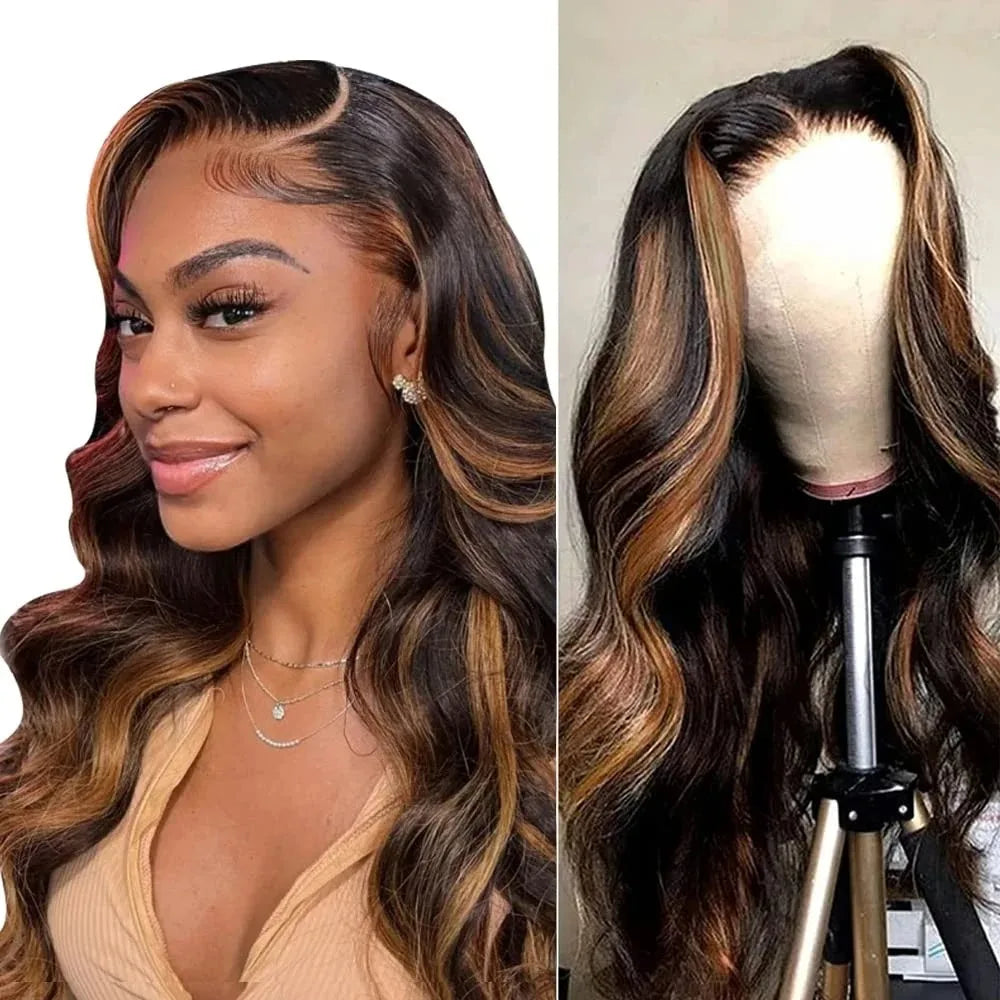 Highlight Ombre Body Wave 13x4 Lace Frontal Wig Human Hair 4/27 Lace Front Wigs 200 Density 4x4 Lace Front Wigs Human Hair Wigs