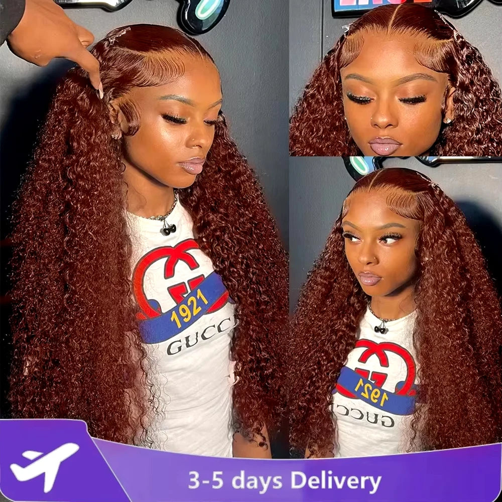 30 36 Inch Reddish Brown Deep Wave 13x4 HD Lace Frontal Wig 200% Brazilian Curly 13x6 Transparent Lace Front Human Hair Wigs