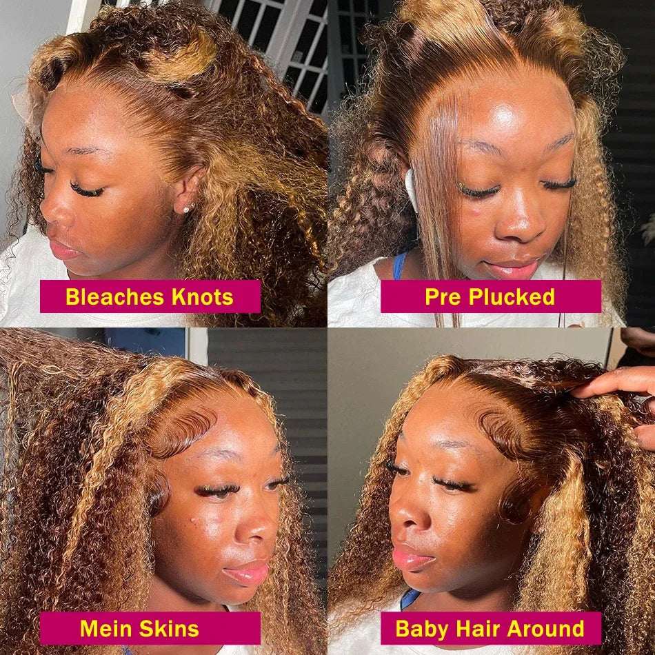 HD 13x6 Highlight Wig Human Hair Honey Blonde Brown Lace Front Wigs Deep Curly Human Hair Wig Water Wave 13x4 Lace Frontal Wig