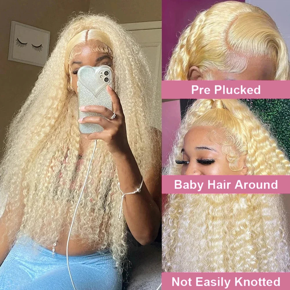 40 42 Inch 613 Honey Blonde Color Deep Wave 13x4 13x6 Hd Lace Frontal Wigs Brazilian Curly Human Hair Wigs For Women 250 Density