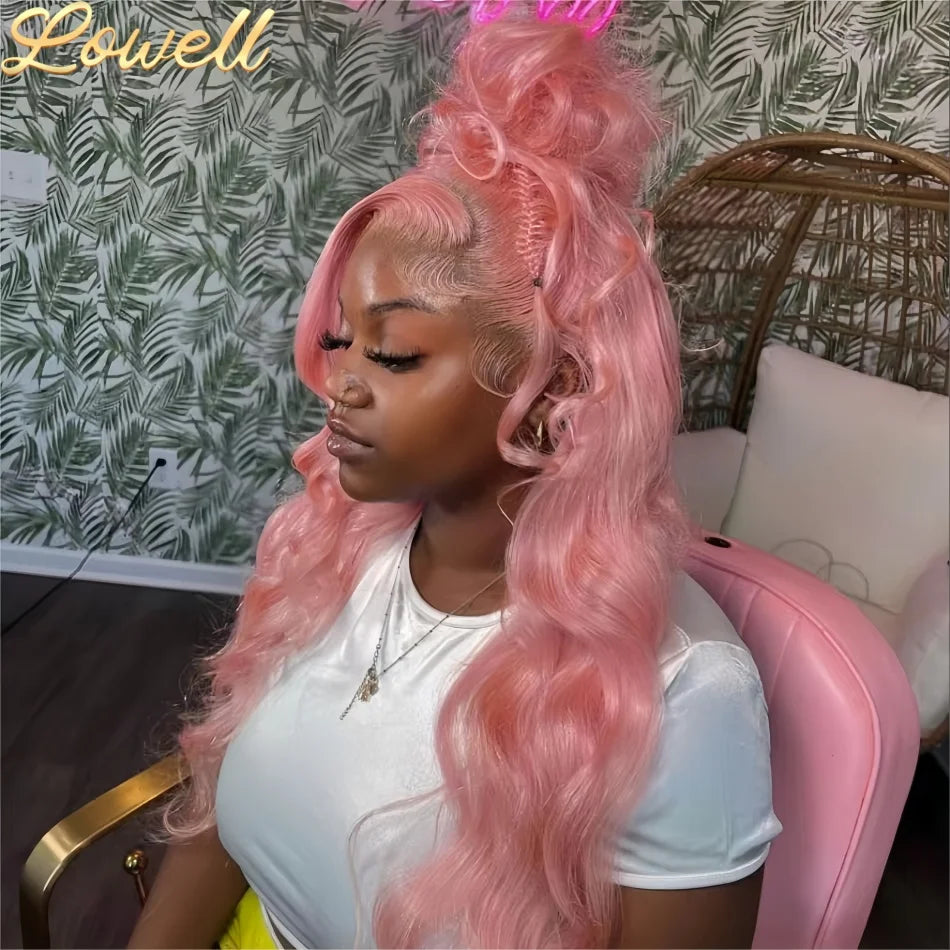 200 Density Light Pink 13X6 Body Wave hd Transparent Lace Frontal Wig 13X4 Loose Wave 100% Colored Human Hair Wigs for Women