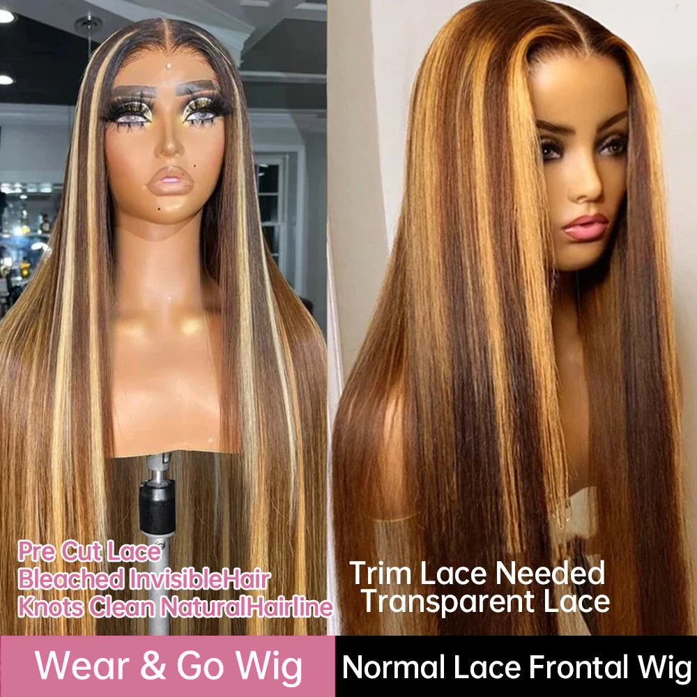 Wear And Go 13x4 Ombre Highlight Glueless Wig Human Hair Brazilian 30 40 Inch Straight Lace Front Wigs Human Hair For Women 250%