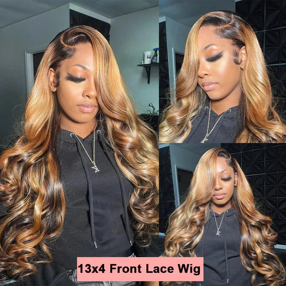 Highlight Ombre Body Wave 13x4 Lace Frontal Wig Human Hair 4/27 Lace Front Wigs 200 Density 4x4 Lace Front Wigs Human Hair Wigs