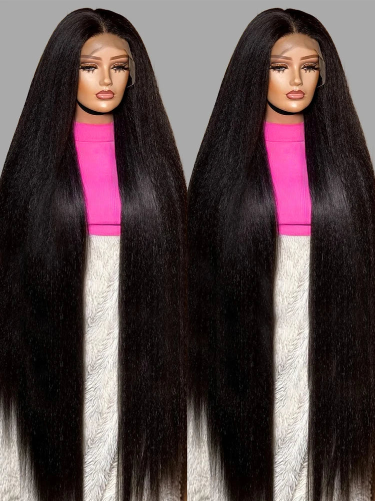 40 Inch HD 13x6 Transparent Kinky Straight Human Hair Wigs Brazilian 13x4 360 Yaki Lace Frontal Human Hair Wigs For Women 300%