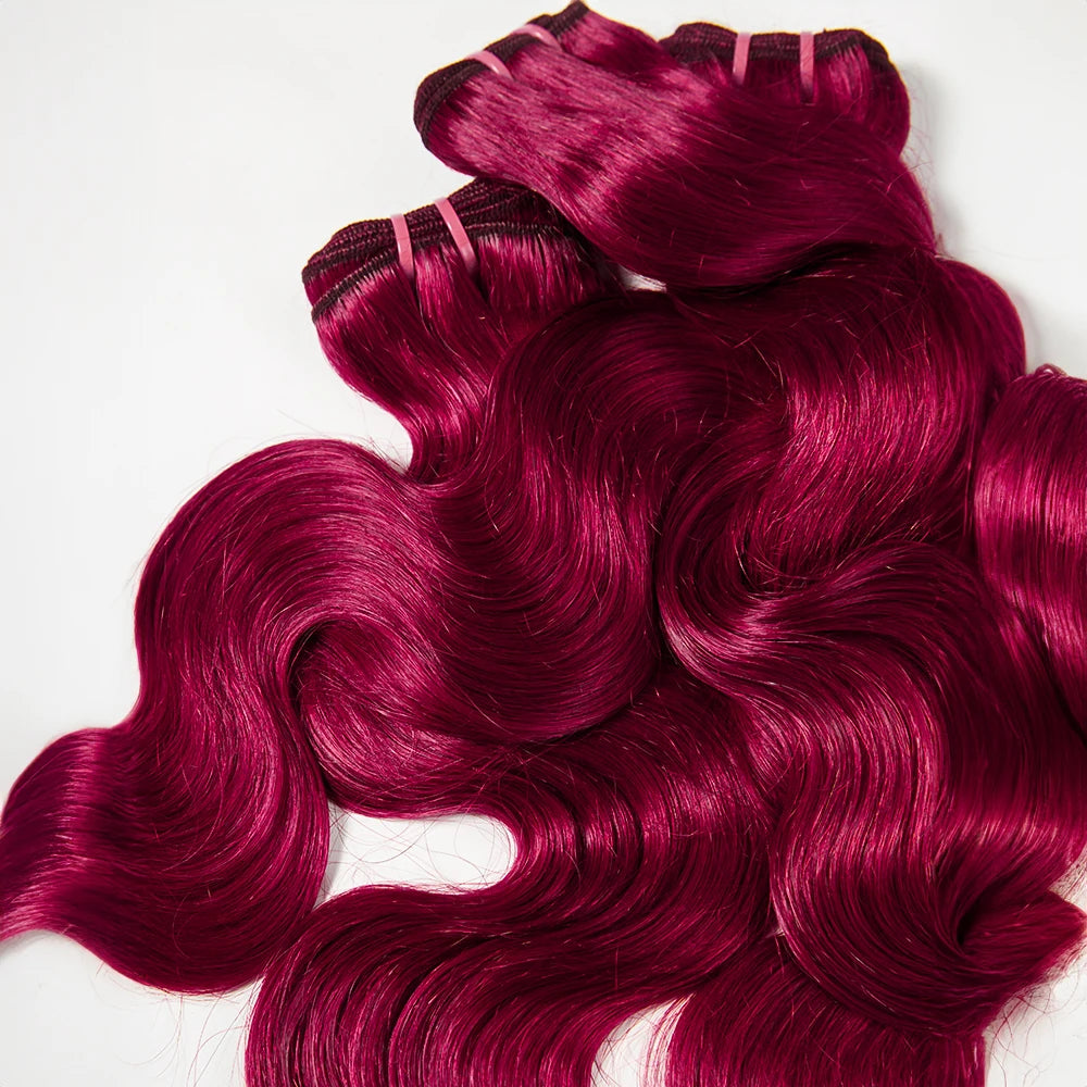 #99J Human Hair 13x4 Lace Front With 18 20 22Inch Bundles Brazilian Hair 3 Bundles With Frontal Body Wave Bundles Burgundy