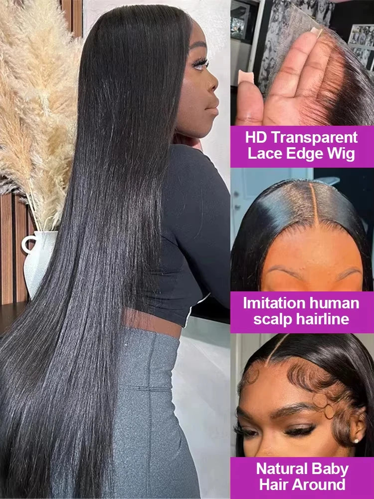 30 36 Inch Straight Human Hair Wigs 180 Density Straight 13x6 Hd Lace Frontal Wig Human Hair PrePlucked Brazilian Hair For Women