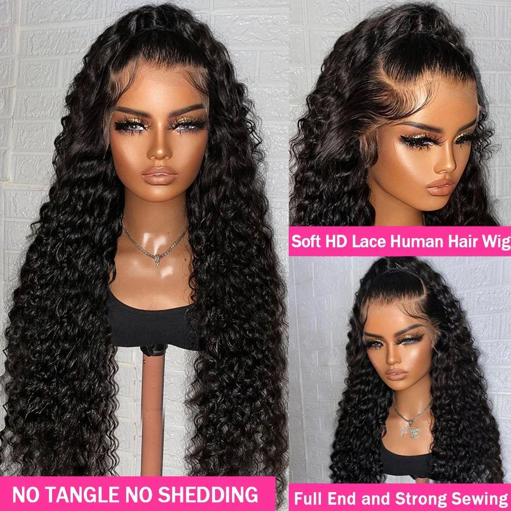 30 40 Inches Deep Wave 13x6 HD Transparent Lace Front Human Hair Wig Glueless 13x4 Curly Water Wave Lace Frontal Wigs For Women