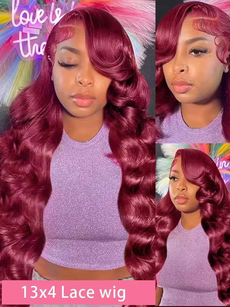 200 Density Burgundy 13x6 HD Lace Frontal Human Hair Wig 99j Body Wave 13x4 Lace Front Wigs Human Hair Brazilian Lace Wigs
