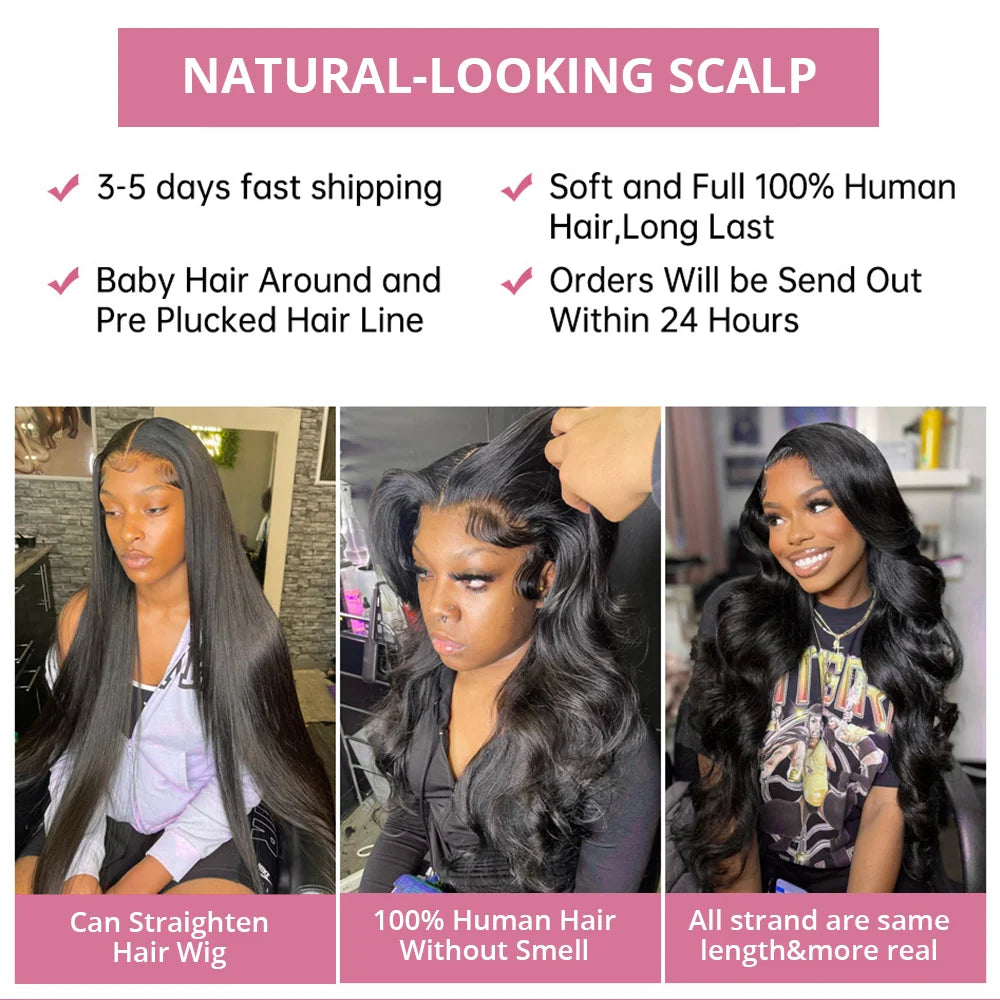 40 46 Inch 13x4 13x6 HD Body Wave Lace Frontal Human Hair Wig Brazilian 360 Full Loose Natural Wavy Lace Front Wigs 300% Density
