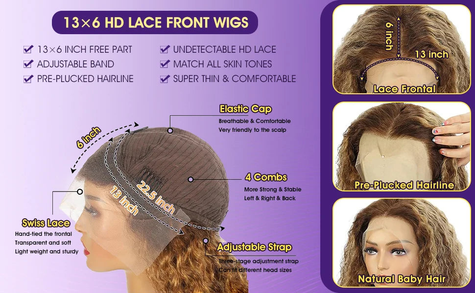 30 Inch Highlight 13x6 Lace Frontal Wig Human Hair 200 Density Deep Wave Human Hair Wigs 13x5 Brazilian Pre Plucked Closure Wig