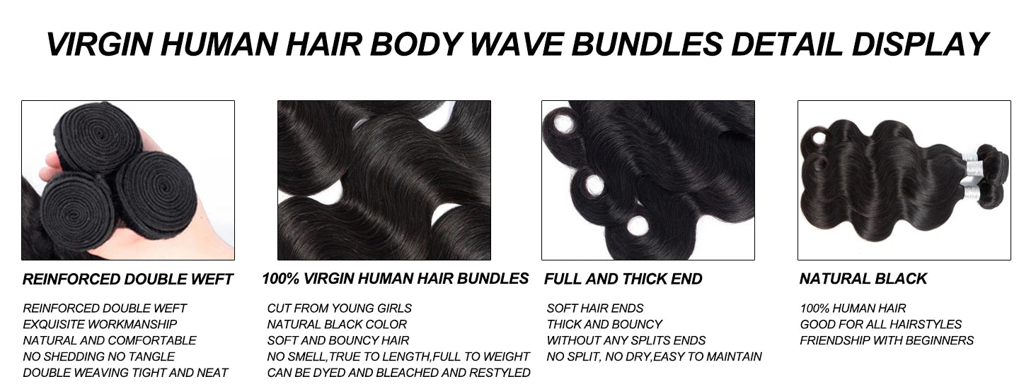 12A 30 34 Inch Body Wave Bundles Brazilian Human Hair 3/4/5 Bundles Unprocessed Extension Women Human Hair Bundles Stainable ﻿ ﻿