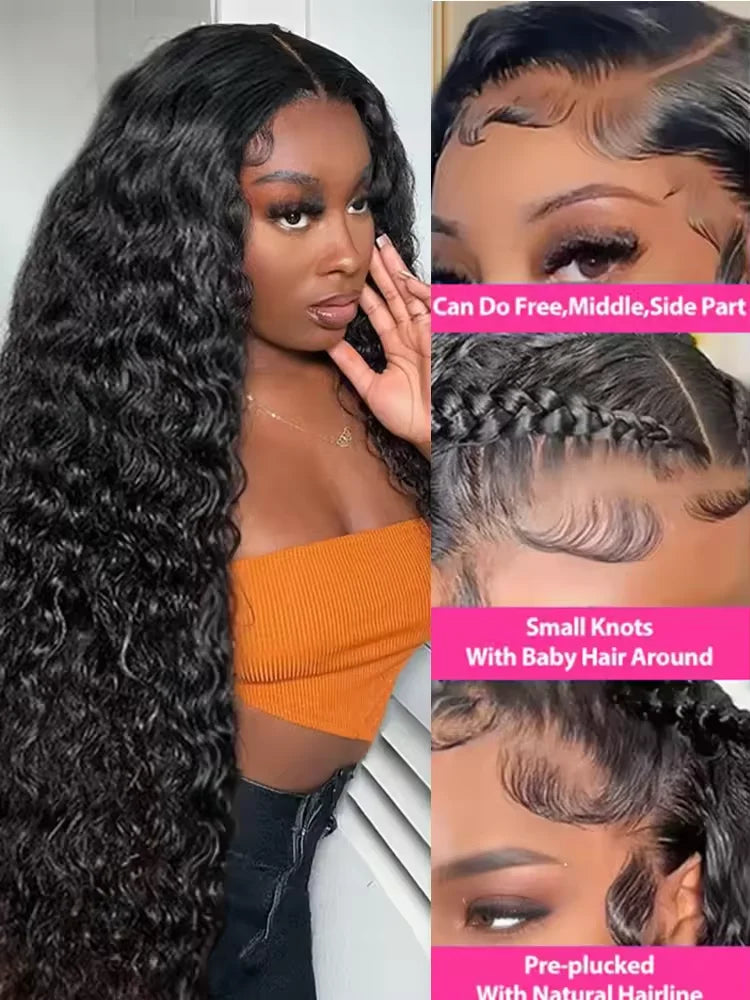 300 Density 40 Inch Deep Wave Wig Human Hair 13x4 13x6 Hd Lace Frontal Wig Water Wave Closure Wig Brazilian Curly Wigs For Women