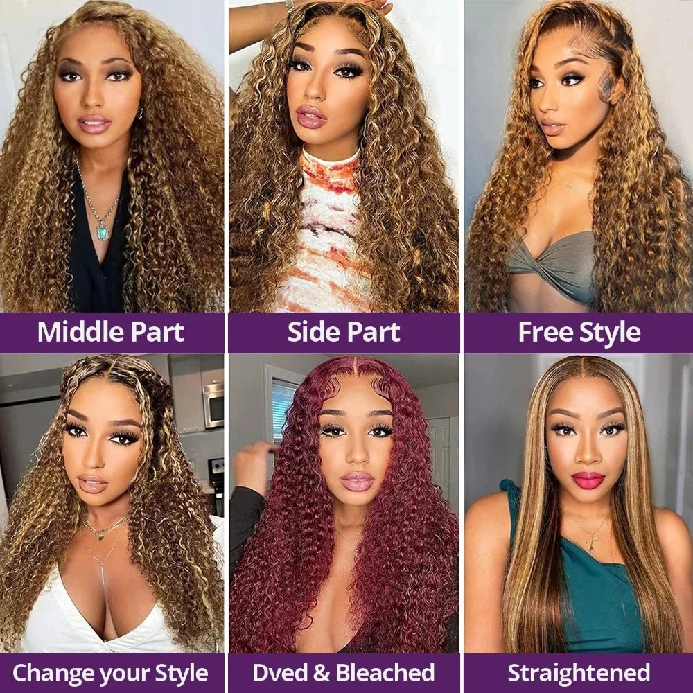 Brazilian 13x4 Water Wave Curly Wigs Honey Blonde 13x4 Glueless Lace Closure Wigs Human Hair Highlight Ombre Deep Wave Wig