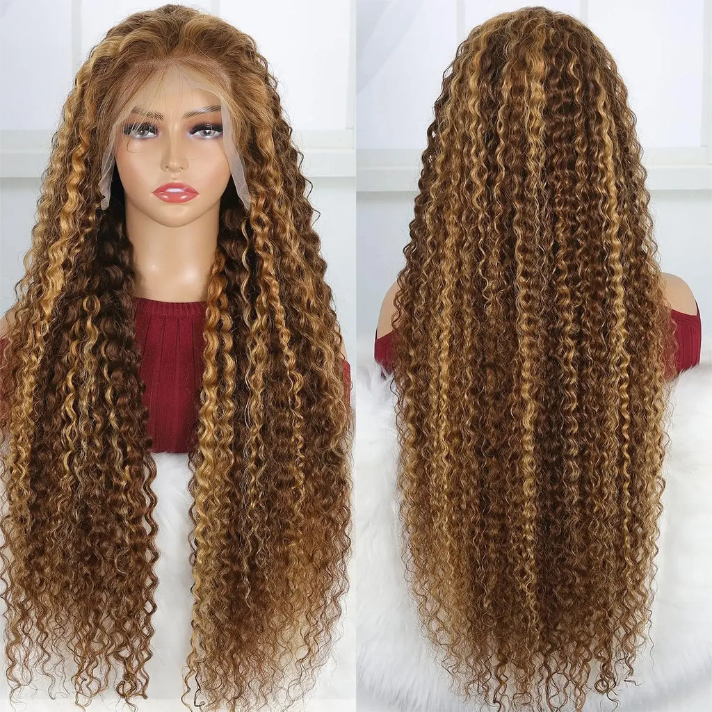 300% 4/27 Highlights Ombre Blonde Human Hair Deep Wave 13x6 hd Lace Front Wig Blonde Curly Hair for Black Women Human Hair Wig