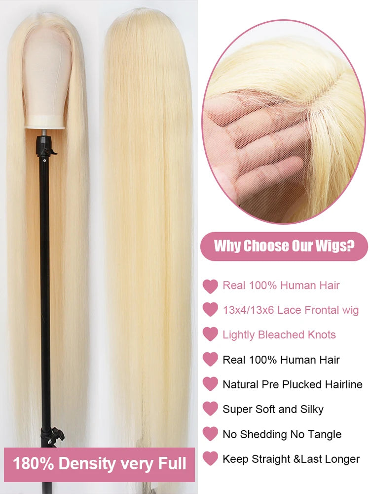 40 Inch 613 Blond Lace Frontal Wig Human Hair 13x6 13x4 HD Transparent Color Bone Straight Lace Front Wigs For Women 250 Density
