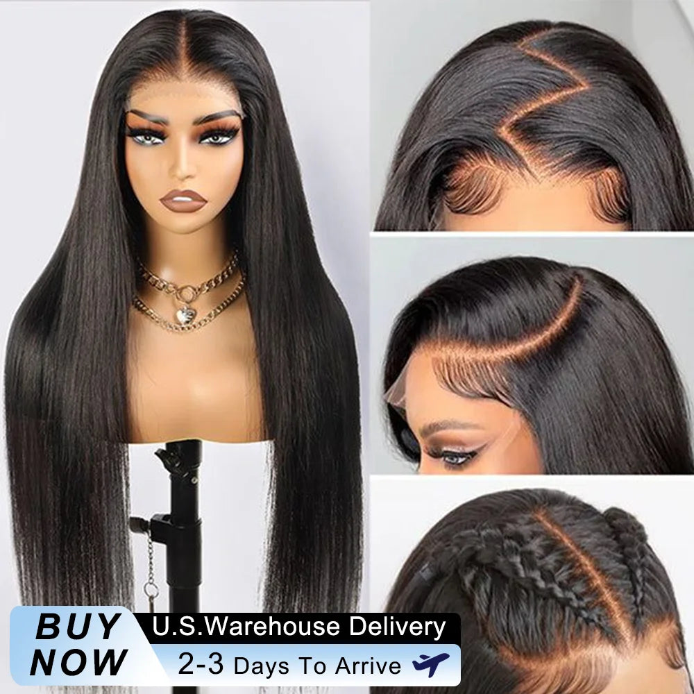 250 Density Straight Human Hair Wig 13x6 HD Transparent Lace Front Human Hair Wigs 40 Inch Brazilian Lace Frontal Wig For Women