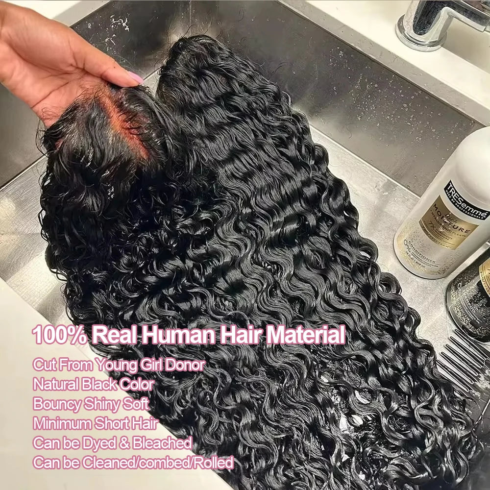 40 46Inch Deep Wave 13x6 13x4 Lace Frontal Human Hair Wig 300 Density 7x5 Water Curly Wear Go Glueless Human Hair Wigs For Women