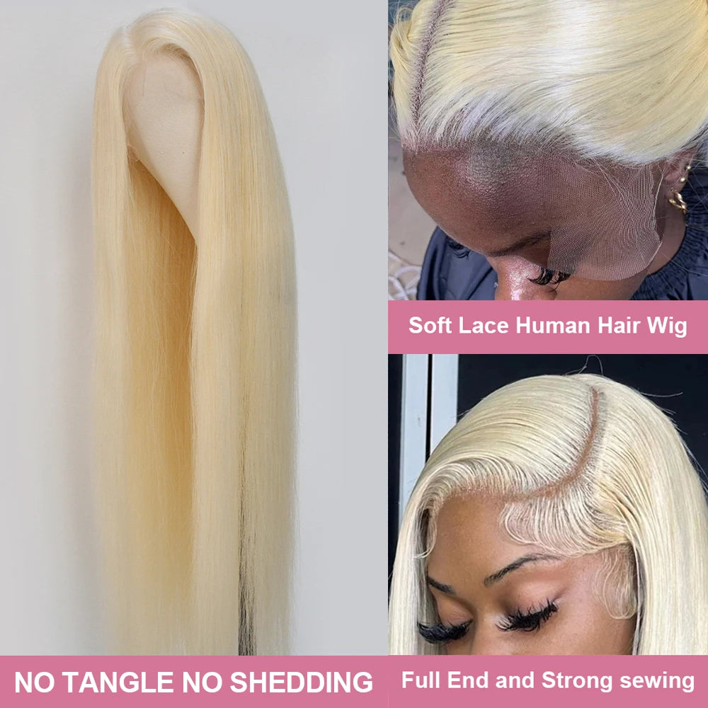40 Inch 613 Blond Lace Frontal Wig Human Hair 13x6 13x4 HD Transparent Color Bone Straight Lace Front Wigs For Women 250 Density