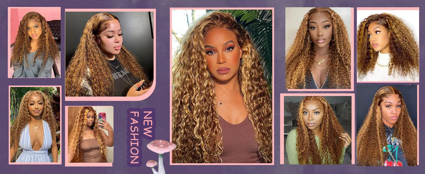 40 Inch 4/27 Curly Ombre Highlight 7x5 Glueless Wigs Human Hair Ready To Wear 250% Density 13x4 Deep Wave Frontal Wigs For Women