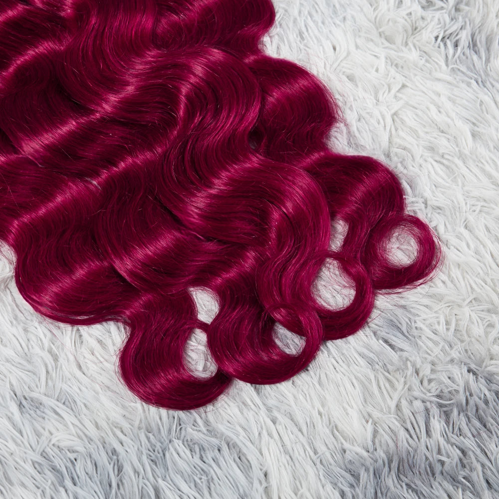 #99J Human Hair 13x4 Lace Front With 18 20 22Inch Bundles Brazilian Hair 3 Bundles With Frontal Body Wave Bundles Burgundy