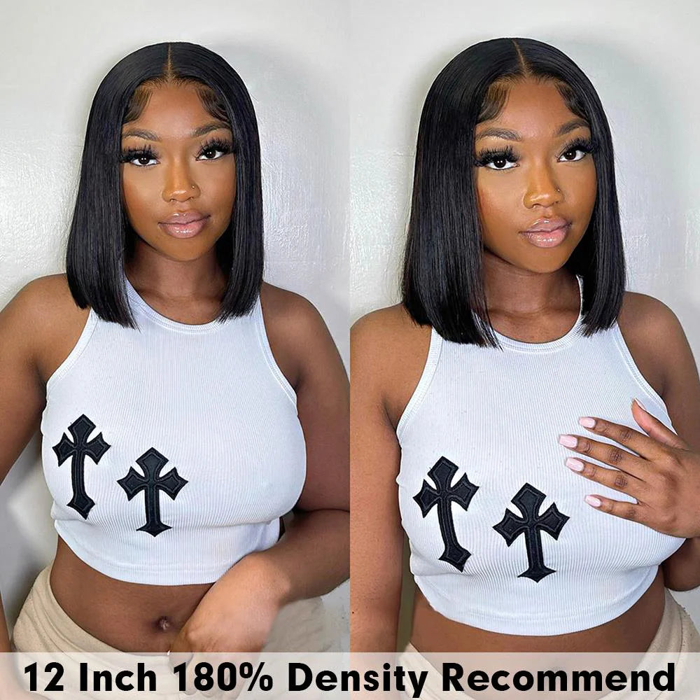 Glueless Straight Bob 7x5 Transparent Lace Wig 100% Human Hair Natural Black 13x4 Pre Cut HD Transparent Lace Closure Wig