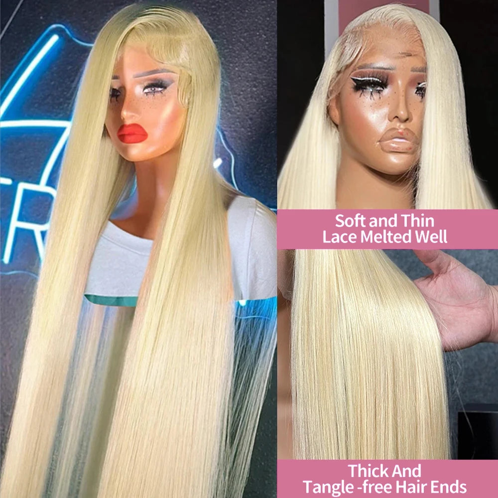 40 Inch 613 Blond Lace Frontal Wig Human Hair 13x6 13x4 HD Transparent Color Bone Straight Lace Front Wigs For Women 250 Density