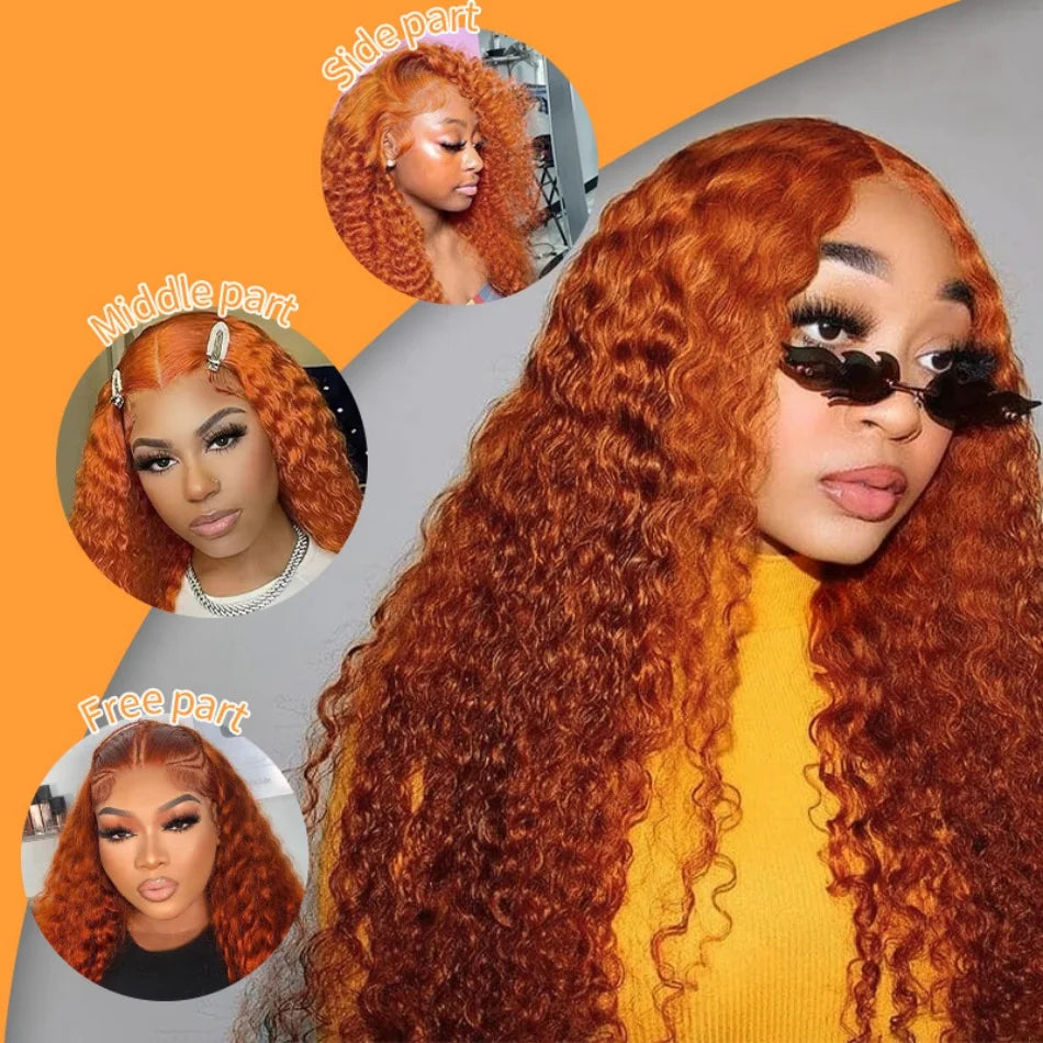 350# Orange Ginger Human Hair Wig Water Wave Curly Human Hair Wig 100% Brazilian Colored hd Lace Wig 13x4 13x6 Virgin Human Hair