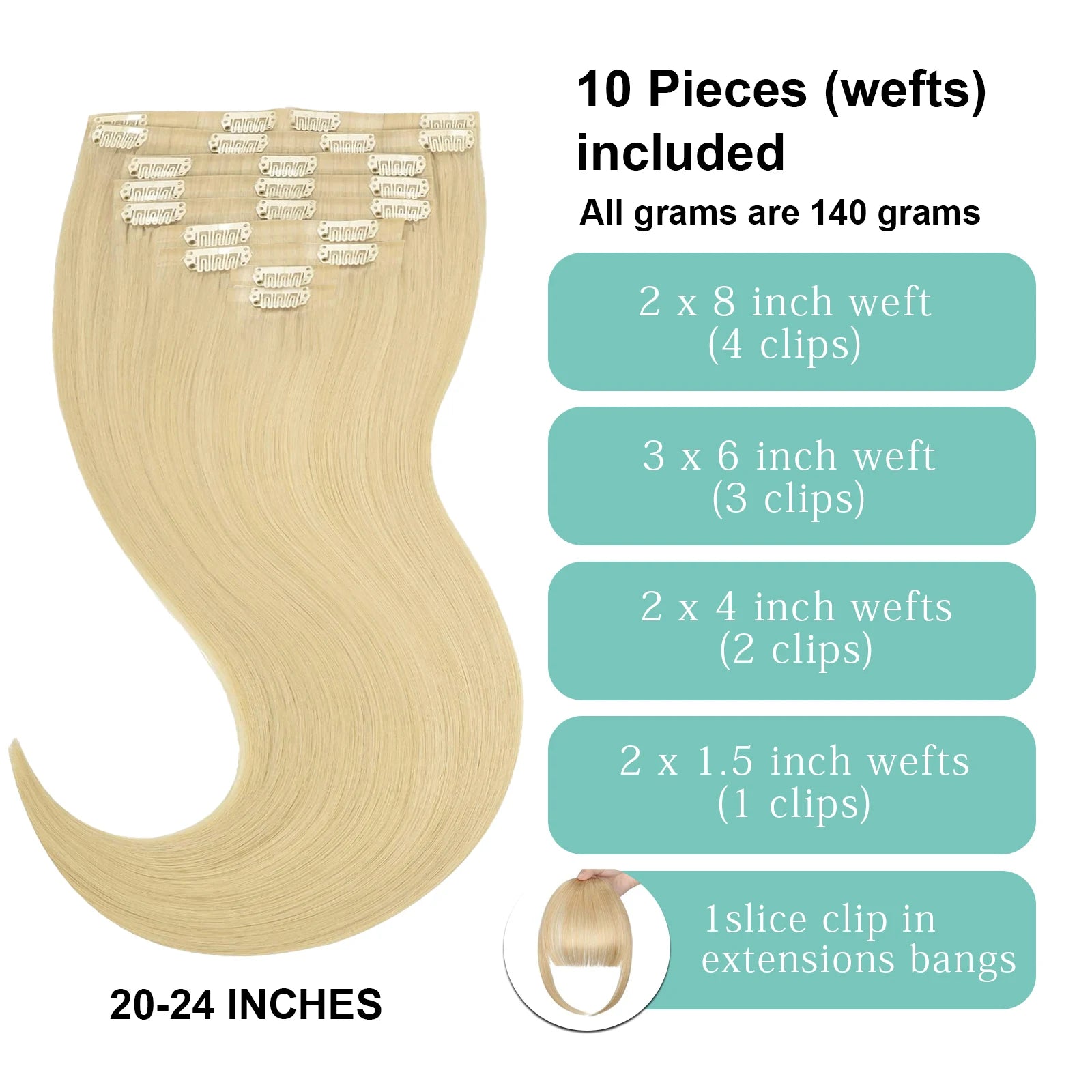 10Pcs Clip In Hair Extensions 100% Real Human Hair 613 Blonde Colored Straight Clip In Hair 140G/Set Deals Clearance Sale