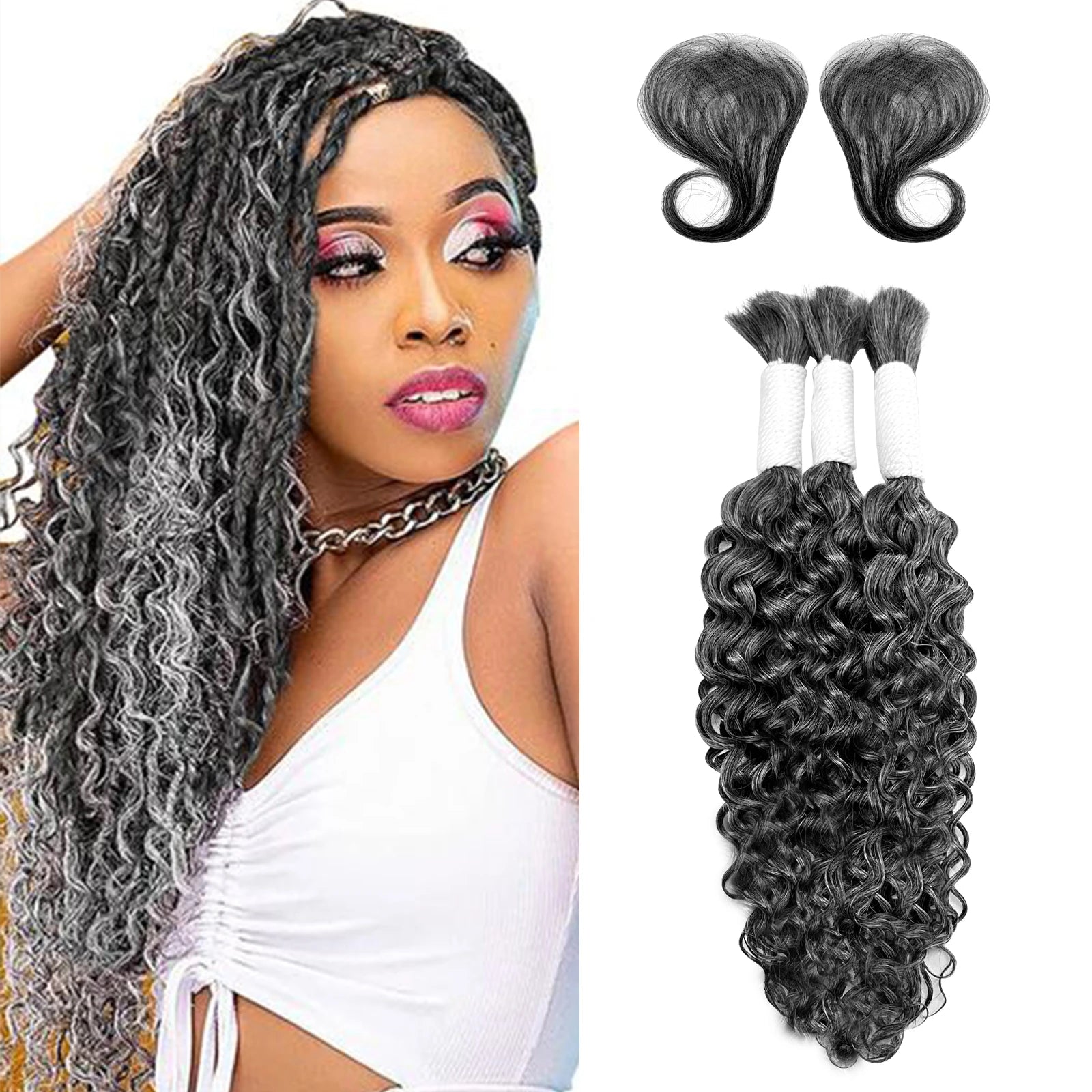 Deep Wave human hair bundle no weft bundle female hair extension 3 strands Gray human hair for real human hair braid