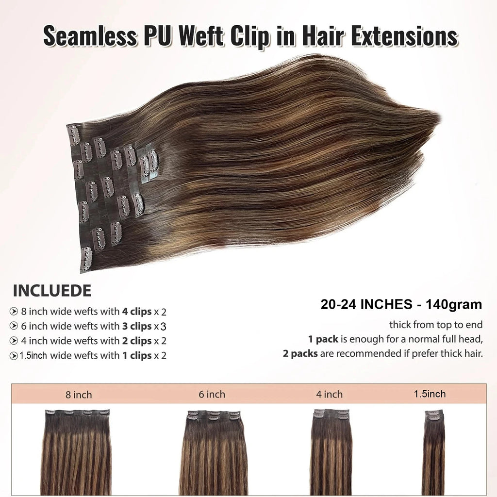 Highlight Straight Clip In Extensions 100% Brazilian Human Hair Clip In Hair Extension One Piece Hairpieces With 24 Secure Clips