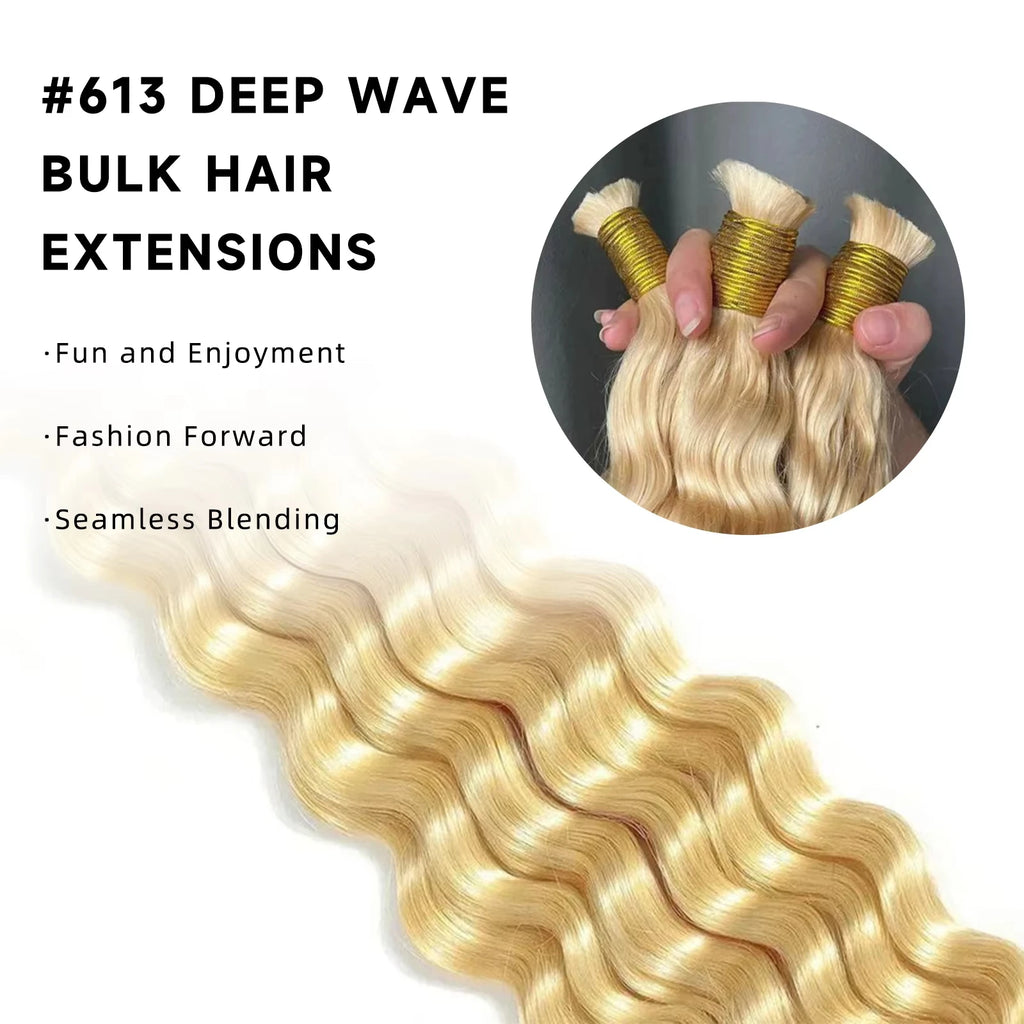 12A 613 Bulk Human Hair For Braiding Deep Wave Blonde Bulk Human Hair Extensions No Weft Human Hair Bundles For Boho Braids