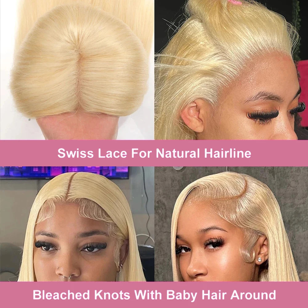 40 Inch 613 Blond Lace Frontal Wig Human Hair 13x6 13x4 HD Transparent Color Bone Straight Lace Front Wigs For Women 250 Density